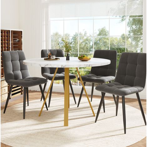 MEUBLIV Ensemble table à manger ronde 80 x 80 x 75 cm avec 4 chaises grises en velours (1/5)