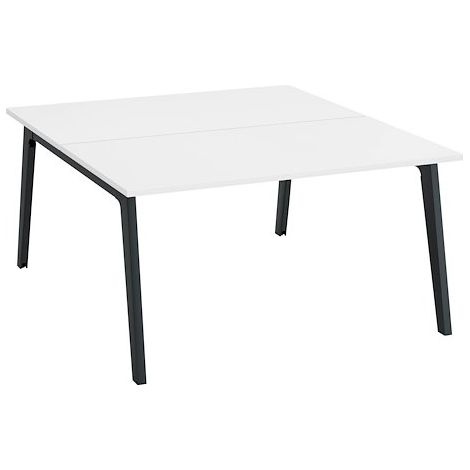Pôle de 2 bureaux Exprim blanc + goulotte L 140 cm - piètement anthracite - Maxiburo