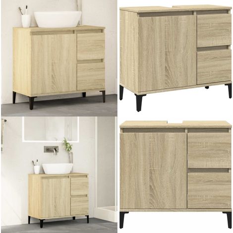 Badschrank Sonoma-Eiche 65x33x60 cm Holzwerkstoff - Badschrank - Holzwerkstoff - Badezimmermöbel - Spiegelschrank - Unterschrank - Home & Living