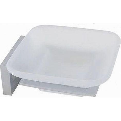 TRADE SHOP - Porta Sapone In Acciaio Con Piattino Quadrato Vetro Satinato Parete Bagno 87214 -