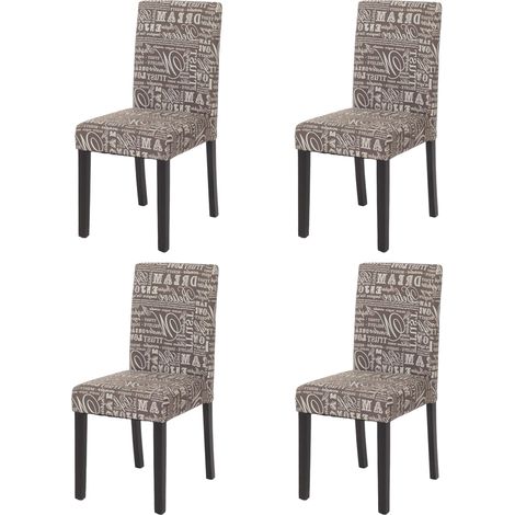 4er-Set Esszimmerstuhl Stuhl Küchenstuhl Littau Textil mit Schriftzug, grau, dunkle Beine