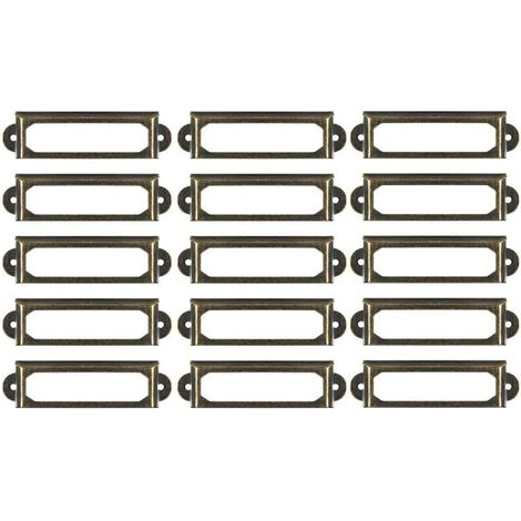 50 portaetiquetas metálicos para muebles, cajones, armarios, etiquetas para escritorios, estanterías, estantes, color bronce. (1/3)
