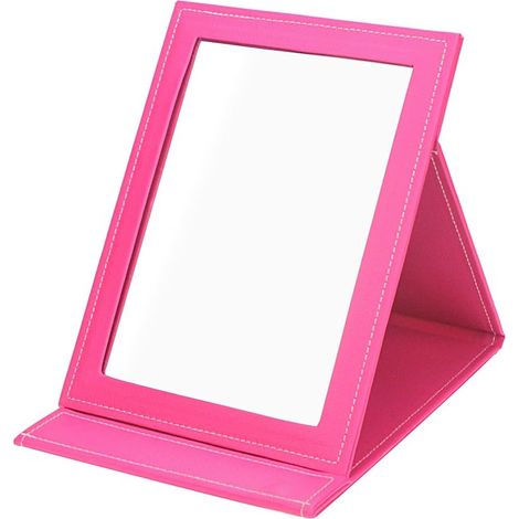 Miroir De Maquillage Pliable Portable Avec Support Réglable - Cuir - 23 x 18 cm - Noir Rouge Blanc Rose - 1 Pièce (1/5)