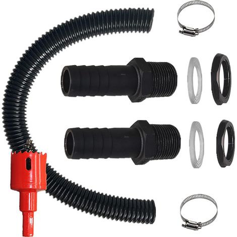 Regenwassernutzungs-Anschluss für 1000-Liter-Überlauftanks, Regenwassernutzungs-Set mit 50 cm Verbindungsschlauch und zwei 25-mm-Schlauchanschlüssen. (1/5)