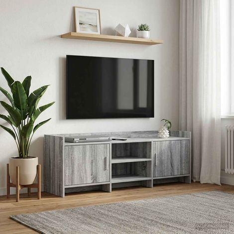 Meuble TV 130 x 33 x 47 cm en bois d’ingénierie Sonoma gris, 2 portes et 2 étagères - PANGIVO (1/5)