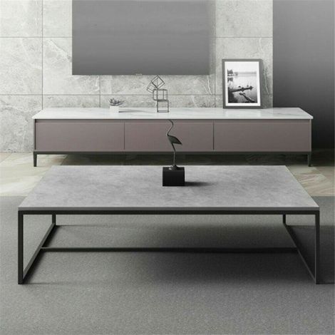 Modern Coffee Tea Table Rectangle Marble Top Table Storage Living Room Furniture, Light Grey (1/5)