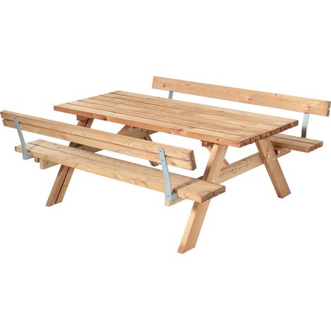 Plus Picknicktisch ThermoWood 179 x 177 x 71 cm goldbraun mit 2 Rückenlehnen (1/2)