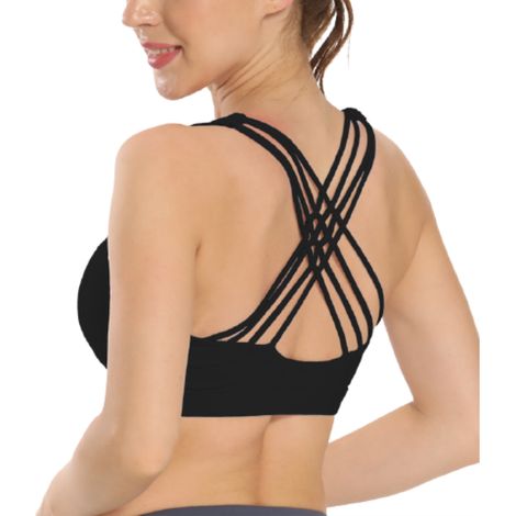 Soutien-gorge de sport pour femme, dos croisé, rembourré, maintien moyen, idéal pour la course à pied et le yoga. (1/5)