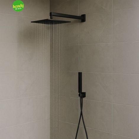 Kit set incasso doccia braccio,soffione e doccino con flessibile e presa acqua modello square quadro nero opaco soffione-braccio-flessibile-doccino-presa acqua - 1/2" AMBRA WATER