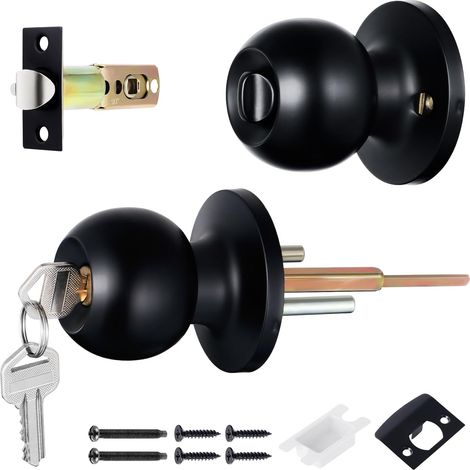 Bouton de Porte avec Serrure et Clé, Poignée Ronde à Boule D'entrée (avec Clé, Noir) (1/5)