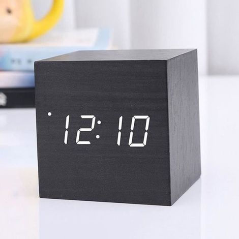 Mini-Wecker aus Holz, schwarz, mit Thermometer und Timer (1/4)
