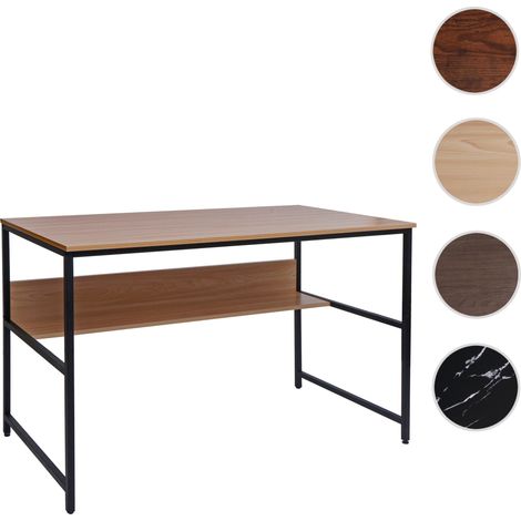 Bureau HWC-K80 - table d'ordinateur table de travail table de rangement - métal MDF 120x60cm - aspect marbre noir (1/5)