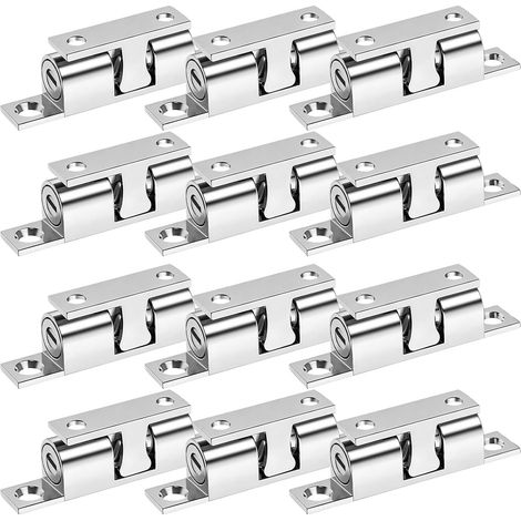 12 Stück Kugelriegel, Doppelrollentürriegel aus Zinklegierung, verstellbarer Kugelriegel, Türriegel für Schränke und Kleiderschränke (Silber) (1/5)