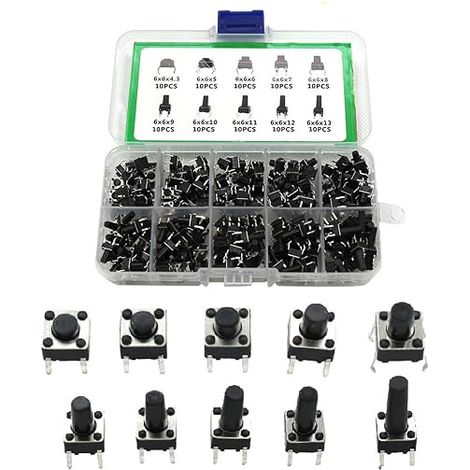 Push Button Kit, Micro Touch Push Buttons, 6 x 6 x 4.3 mm/5 mm/6 mm/7 mm/8 mm/9 mm/10 mm/11 mm/12 mm .512 in, Micro Switch for Electronic Products (1/5)