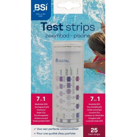 Teststreifen - BSI - Misst die Wasserqualität - Teststreifen - Schwimmbad und Spa - 7 in 1 - 25 Streifen