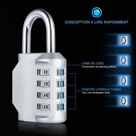 Serrure à Code Mécanique à 4 Chiffres, Cadenas à Code de Sécurité de la Boîte à Outils de l’Armoire d’Entrepôt, Métal Etanche et Fermoir Combiné en Acier Plaqué (1/5)
