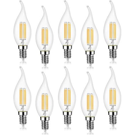 Lot de 10 4W Ampoule de Filament LED E14 470LM Flamme Bougie Blanc froid 6000K, Non-Dimmable, Angle de Faisceau 360° (1/5)