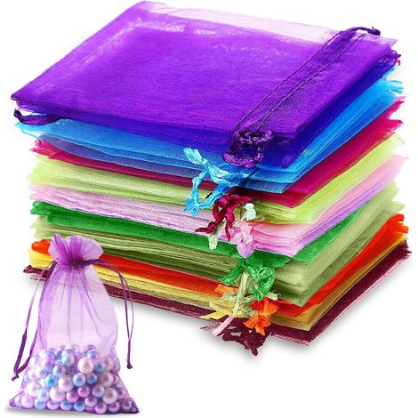 100 bunte Organzabeutel, Organzabeutel mit Kordelzug für Festivals, Hochzeiten, Partys (10 x 15 cm)