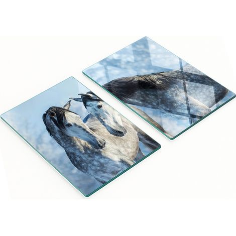 Tablas de cortar decorativas de vidrio templado, diseño de caballos grises de invierno, 2x40x52 cm. (1/5)