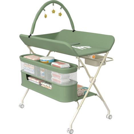 TABLE - PLAN A LANGER pour Bébé -Pliable-Hauteur Réglable -Panier de Rangement-Étagère-Roue Verrouillable