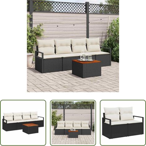 Gartentisch - Gartensofa-set mit Kissen 5 pcs Schwarz Poly-Rattan (1/5)
