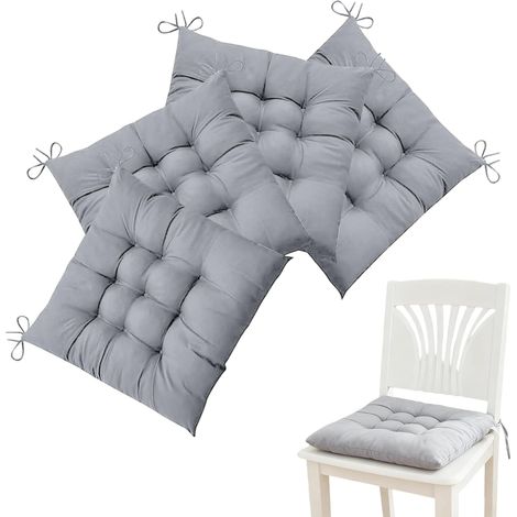 Lot de 4 coussins de chaise avec liens, coussin d'assise confortable 40 x 40 cm, coussin d'intérieur de qualité supérieure, pour l'intérieur et l'extérieur, le jardin, le balcon, la terrasse