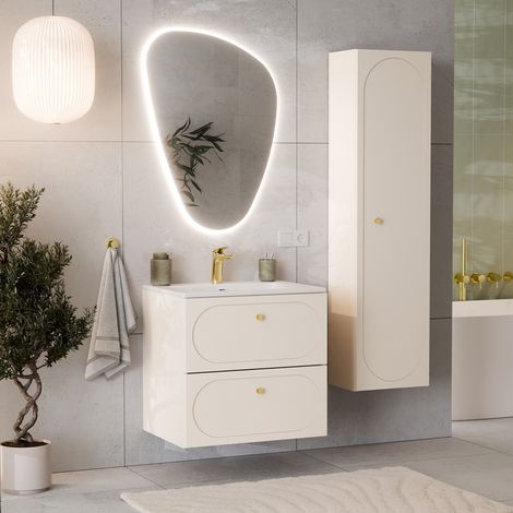 Waschtisch und Hängesäule 60.2cm Sanae mit 2 Schubladen, Sandbeige