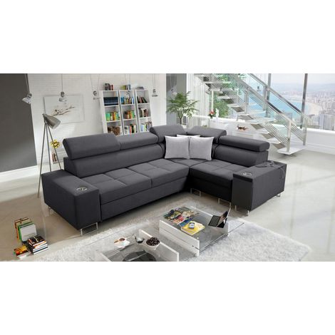 Elegantes Ecksofa mit Konsole und Ladegerät MORENA II Sawana Graphit Rechts (1/5)