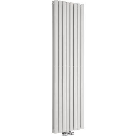 Milano Aruba Flow White Vertical Column Central Connection Double Oval Panel Radiator - 1600mm x 472mm