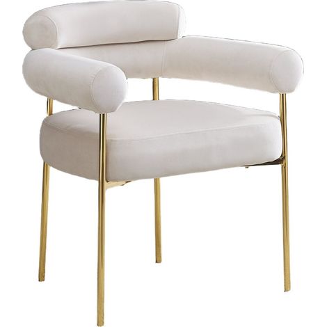 Lot de 2 Chaises BULLE avec Accoudoirs Velours Beige & Pieds Gold 72x60x77 cm (1/5)