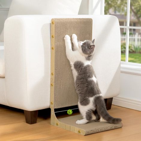 Kratzbrett L-Form für Katzen - Vertikale Kratzpappe Wand  Katzenkratzbrett L 65cm, Wand-Kratzpappe Kratzmatte, Couchschutz Möbel & Katzenlounge, Katzenminze Spielzeug, Medium (1/5)
