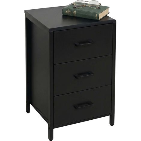 Comodino Relaxdays, 3 cassetti, struttura in metallo, HxLxP: 60 x 40 x 40 cm, comodino squadrato, nero