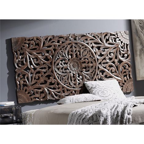 Tête de lit/panneau en bois sculpté marron 160x80 cm. 160x80x5 cm