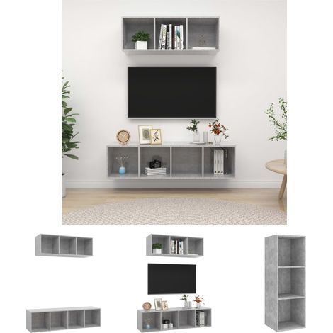 Holzwerkstoff - vidaXL 2-tlg. TV-Schrank-Set Betongrau Holzwerkstoff - Betonfarbe (1/5)