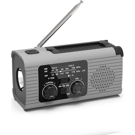 Tragbares Notfallradio – Solarbetriebenes Kurbelradio, SOS-Alarm mit LED-Taschenlampe, 3 Lademodi, AM/FM/NOAA-Empfang, batteriebetrieben, für Reisen und Outdoor-Aktivitäten (Grau) (1/5)