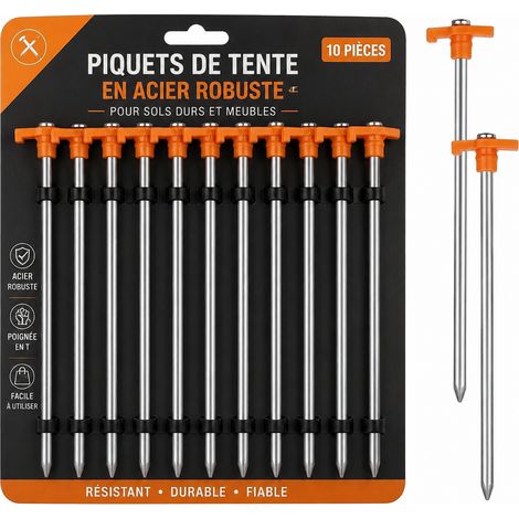 Piquets de tente en acier T 6x180 mm rouge orangé pour camping 18 × 1,5 × 1 cm 45 g – Livraison gratuite (1/5)
