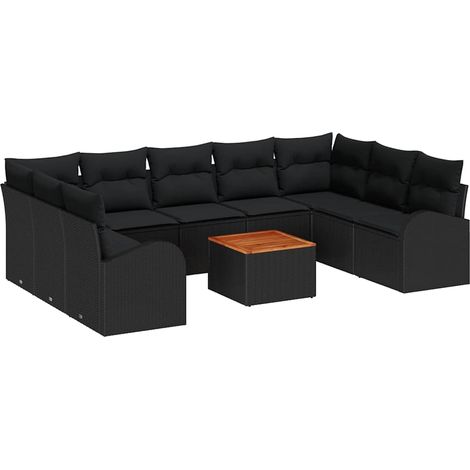 Garden Sofa Set with Cushion 10 pcs Black Poly Rattan vidaXL