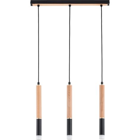 Suspension barre tubes RODEO noire bois clair 3xG9 Alfa (1/3)