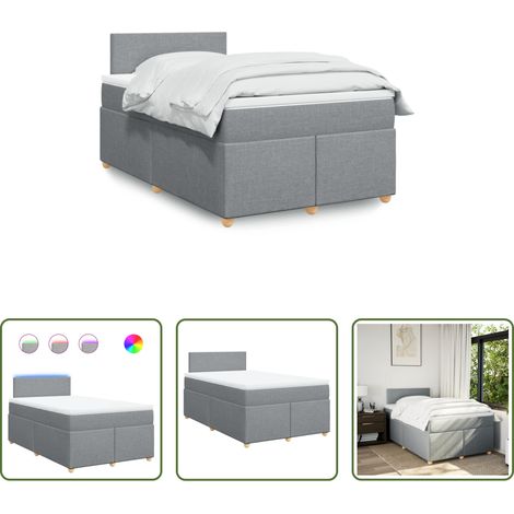vidaXL Surmatelas - Sommier à lattes de lit et matelas gris clair 120x190 cm tissu (1/5)
