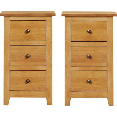 Hallowood Furniture Aston 3 Drawer Light Oak Bedside Tables Set of 2, Wooden Small Chest of Drawers for Living Room, Pre-Assembled Bedside Cabinet for Small Spaces (1/5)
