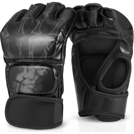 Gants de MMA - Gants de combat - Entraînement sportif - Modèle sans doigts - 25,4 x 12,7 cm - Noirs (1/5)