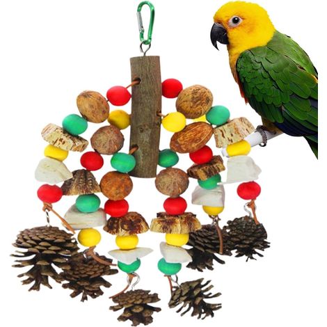 Jouet à mâcher pour perroquets, avec blocs de bois naturel, accessoires pour perruches, pendentif à croquer en forme de noix pour perroquets gris d'Afrique, inséparables, cacatoès, conures, multicolor (1/5)