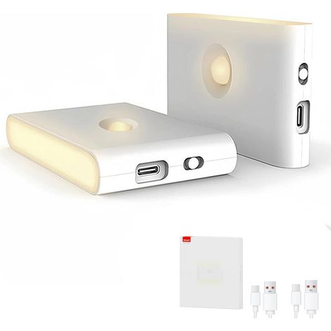 Lampe LED sans fil - Veilleuse avec détecteur de mouvement et capteur crépusculaire - Lot de 2 - 3 modes d'allumage/extinction automatique - Idéale pour les escaliers, les couloirs et les entrées - Au (1/5)