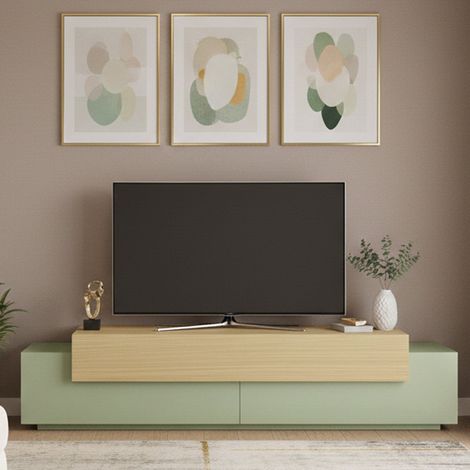 Mueble para TV Cassino, 3 estantes, 4 compartimentos, hecho en Italia, apertura abatible, 200x45x51.5h cm, Verde (1/5)