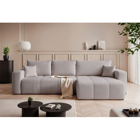 Ecksofa Schlafsofa Sofa LEROS XL in Stoff Manila Hellgrau Ottomane Rechts