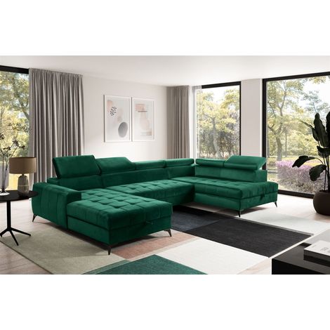 Wohnlandschaft Schlafsofa AGNESA Stoff Salvador Dunkelgrün Ottomane Links (1/5)
