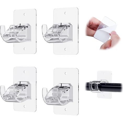 Supports de tringle à rideaux sans perçage, adaptés aux salles de bains, cuisines, salons, coiffeuses et chambres (transparents, paquet de 4). (1/5)