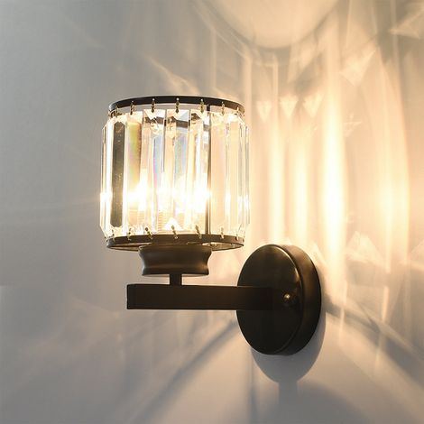 Applique Murale en Cristal LED, Luminaire Abat-jour Moderne Industriel, Lampe E27 pour Salon Couloir Salle de Bain Chambre à Coucher Noir Rond (1/5)