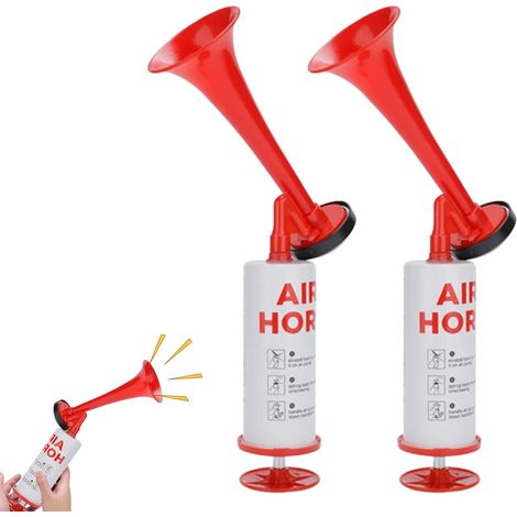 Lot de 2 klaxons à air comprimé, en métal, réutilisables, pour pression atmosphérique, marine et sport, pour handball, football, stade, bateau, fête, rouge (1/5)
