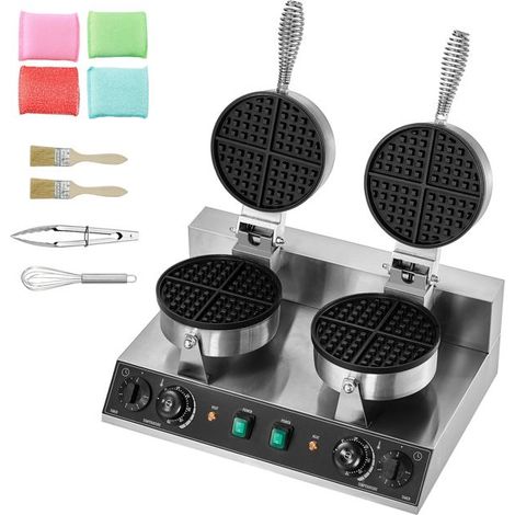Gaufrier professionnel Duoku - Rond à double foyer, revêtement antiadhésif en acier inoxydable, 2460 W, contrôle de la température et minuterie - AquaForge (1/5)